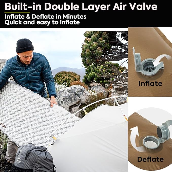 Naturehike Self-Inflating Sleeping Mats for Camping, 3'' Ultra Thick Camping Mat 5.8 R-Value Insulated Camping Mattress, 4-Season Inflatable Foam Camping Mat for Car, Hiking(R5.8 Rectangles - Plus)