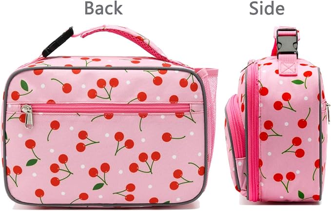 FlowFly Kids Lunch box Insulated Soft Bag Mini Cooler Back to School Thermal Meal Tote Kit for Girls, Boys,Cherry