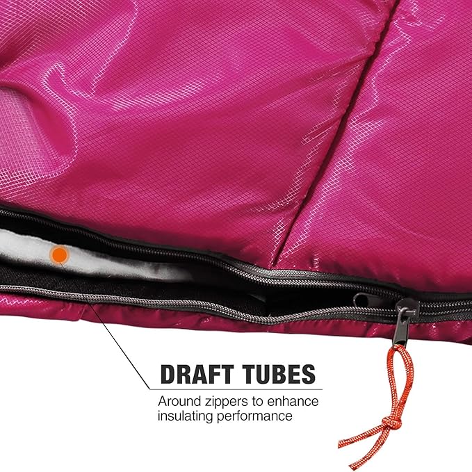 REDCAMP Kids Mummy Sleeping Bag for Camping, 3 Season Cold Weather Sleeping Bag Fit Boys,Girls & Teens, Blue/Rose Red