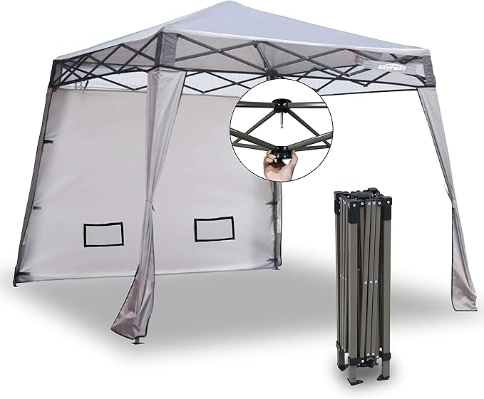 EzyFast Compact Pop Up Canopy Tent, Collapsible Instant Shelter,Portable Sports Cabana, with Built-in Weight Bags, 8 x 8 ft Base / 6 x 6 ft Top for Camping, Hiking, Picnic, Family Outings (Khaki)