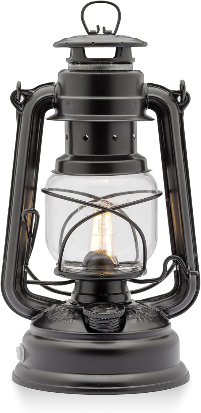 Outdoor Kerosene Fuel Lantern, German Made Weather Resistant Baby Special 276 Galvanized Hurricane Lamp for Camping or Patio, 10 Inches, Matte Black