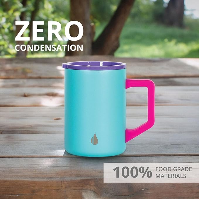 Elemental Insulated Coffee Mug - Triple-Wall Stainless Steel Summit Travel Cup for Hot and Cold Drinks - Thermal Coffee Mug with Lid and Handle for Camping, Office & Trave 16oz - Blue Tie Dye