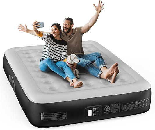 Airefina Queen Air Mattress with Built-in Pump 13", Comfort Blow up Mattress in 3 Mins Inflation/Deflation, Queen Size Inflatable Bed with Flocked Top for Camping, Home, Guest, Portable 80x60x13in
