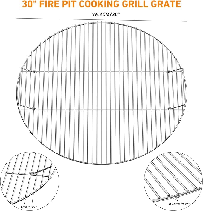 only fire Stainless Steel Cooking Grate BBQ Cladding Rod Cooking Grate for Grill, Fire Pit, 30-inch