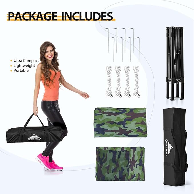EAGLE PEAK Flex Ultra Compact 4x4 Pop-up Canopy, Sun Shelter, Changing Room, Portable Privacy Canopy Cabana for Pool, Fashion Photoshoots, or Camping, 4x4 ft, Camo