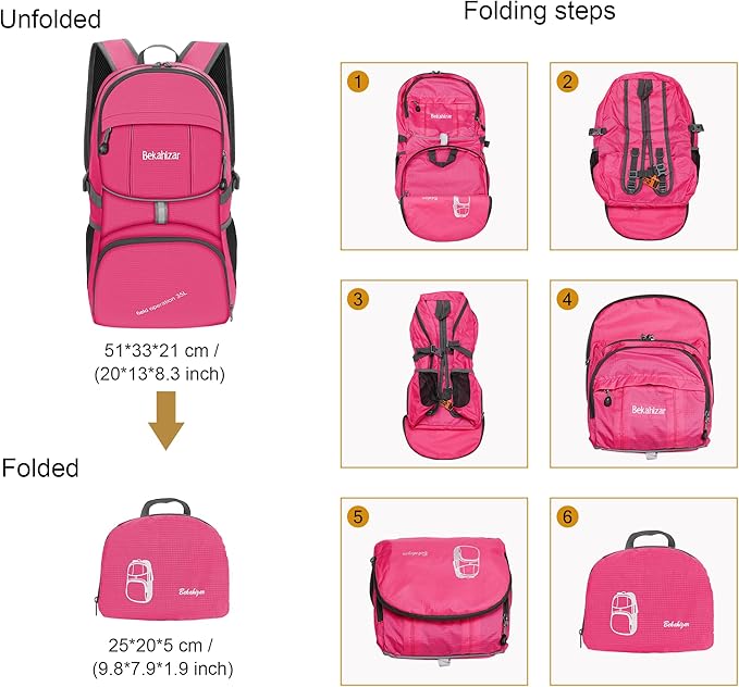 35L Lightweight Backpack Foldable Hiking Daypack Packable Travel Day Bag for Men Women Outdoor Walking Camping