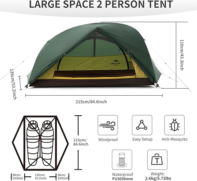 Naturehike Star River Tent Silicone Fabric Ultralight 2 Person Double Layers Aluminum Rod Camping Tent