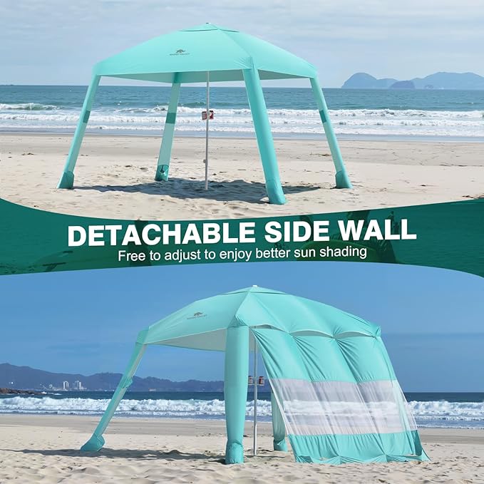 Rhino Valley Beach Cabana, 8 × 8FT Foldable Beach Tent with Cup Holder, Beach Canopy Easy Setup with UPF50+ Protection, Windproof Stable Beach Tent, Portable Beach Cabana Tent for Beach Camping