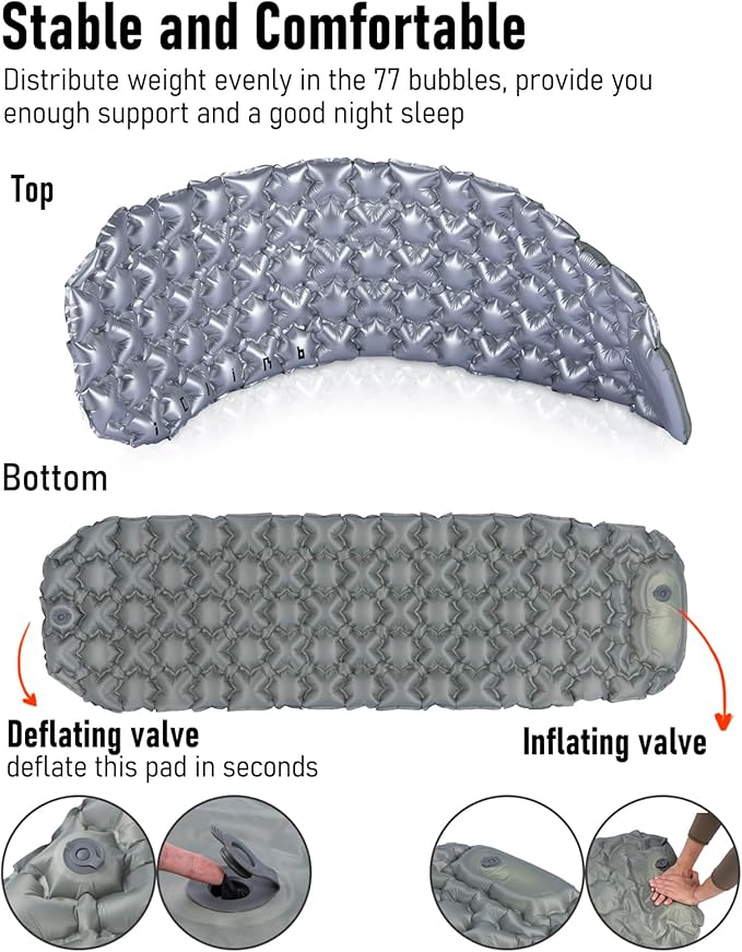 iClimb Ultralight Compact Sleeping Pad with Built-in Pump Inflatable Portable Air Mattress for Camping Backpacking Hiking (Silver)