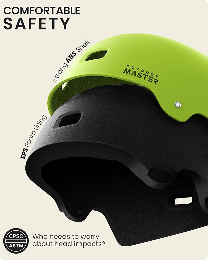 OutdoorMaster Skateboard Cycling Helmet - Two Removable Liners Ventilation Multi-Sport Scooter Roller Skate Inline Skating Rollerblading for Kids, Youth & Adults