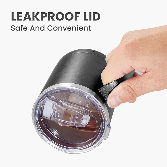 MEWAY 12oz Coffee Mug With Handle 2 Pack Bulk,Stainless Steel Insulated Travel Tumblers With Sliding Lid,Double Wall Vacuum Camping Cup for Hot & Cold Drinks Tea (Black,Set of 2)