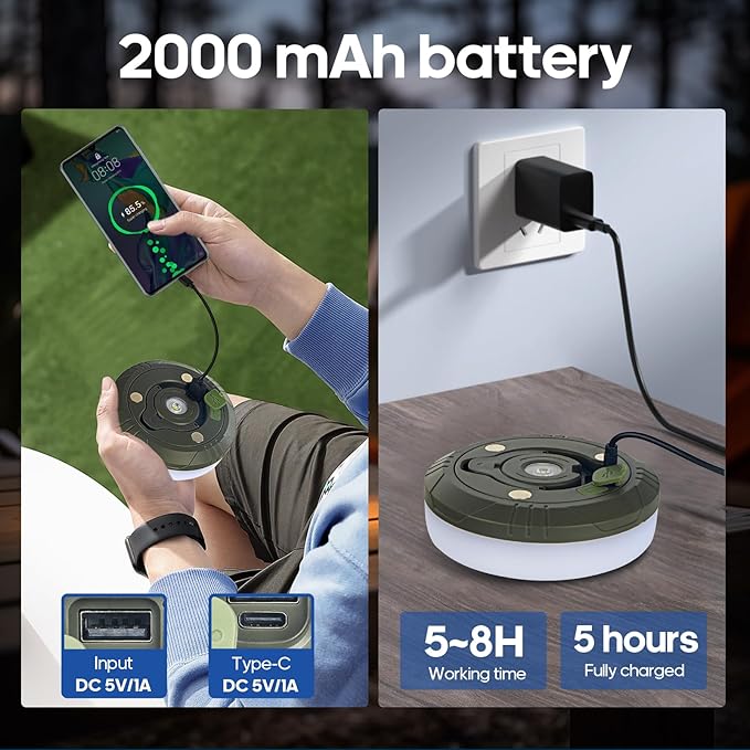 DGE Camping String Lights, 8 Lighting Modes 2-in-1 Outdoor String Lights with RGB and Warm White Light (32.8ft), Quick Storage, Waterproof, Type-C Charging for Camping, Holiday