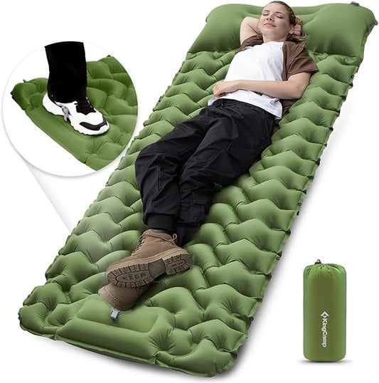 KingCamp Self Inflating Camping Mattress with Built-in Foot Pump, Connectable Durable Inflatable Sleeping Mat with Pillow, Compact Camping Air Mattress for Hiking