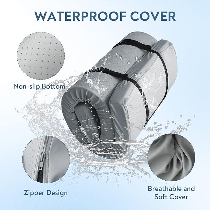 Memory Foam Camping Cot Mattress Pad with Waterproof Cover, 3 Inch Non-Slip Bottom Thick Sleeping Pad for Camping, Portable Roll up Cot Mattress Pad Mat for Travel Truck Bed Tent, 72"×24"×3", Gray