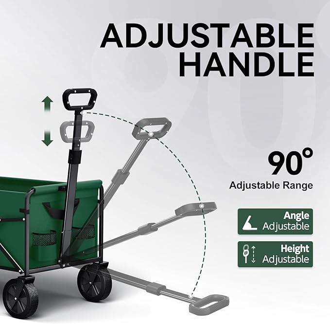 Collapsible Foldable Wagon, Foldig Cart with Wheel Heavy Duty with 180lbs Weight Capacity Lightweight Utility Camping Wagon for Groceries Garden Beach Sports Fishing (Green)