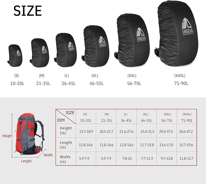 Unigear Backpack Rain Cover Waterproof Rating 5000mm, Ultraportable and Durable with 2 Anti-Slip Buckle Strap, Integrated Carry Pouch Design