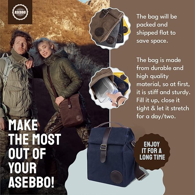 Blue Lunch Bag – Insulated Waterproof Lunch Box for Work, Picnic & Travel – Durable Medium-Size Canvas Lunch Bag for Women & Men – Leakproof & Stylish Dark Blue Lunchbox with Shoulder Strap