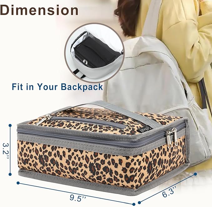 FlowFly Small Insulated Lunch box Portable Soft Bag Mini Cooler Thermal Meal Tote Kit with Handle for Work & School, Leopard