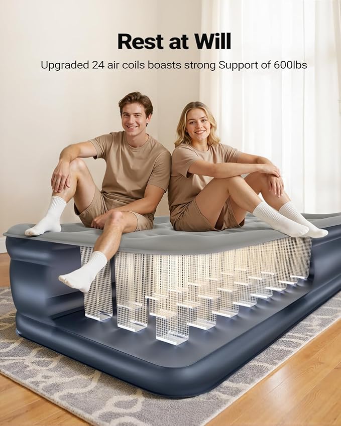 iDOO Twin XL Air Mattress with Built in Pump, 18 Inch Tall Blow up Mattress, 80'' Extra Long Air Bed for Tall Adult, 2-Min Portable Inflatable Mattress Twin Home Camping Guest Bed, Colchon Inflable