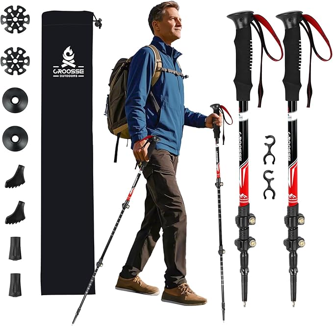 Lightweight Collapsible Trekking Poles for Hiking – 2 Pack Adjustable Hiking Poles, Aluminum Walking Sticks for Skiing, Nordic Walking, Retractable Walking Sticks for Seniors, Women, Men