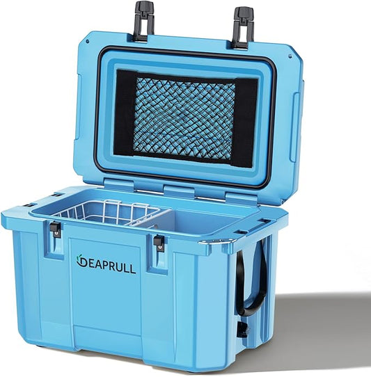 60 Quart Hard Cooler, Insulated Ice Chest Box Holds Ice for up to 6 Days, Portable Cooler with Nylon Rope Handles, Cup Holders, Double Latches for Camping Drink, Beach, Picnic, Fishing, Boat, Barbecue