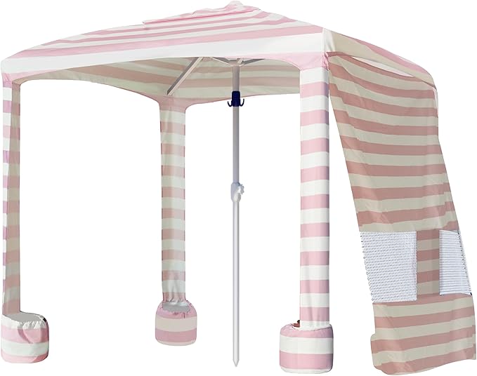 AMMSUN Beach Cabana, 6.2'×6.2' Beach Canopy, Easy Set up and Take Down, Cabana Tent with Sand Pockets, Instant Sun Shade with Side Wall, Elegant Pink