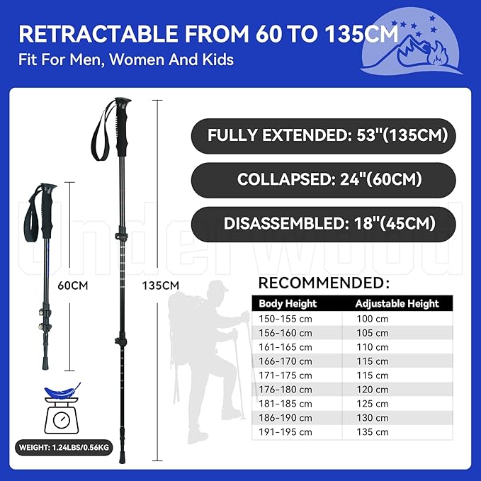 Trekking Poles Collapsible Hiking Poles - 2 Pack Adjustable Aluminum Hiking Sticks, Lightweight Walking Sticks for Women, Men, Seniors, Kids, Walking Poles for Backpacking by Underwood Aggregator