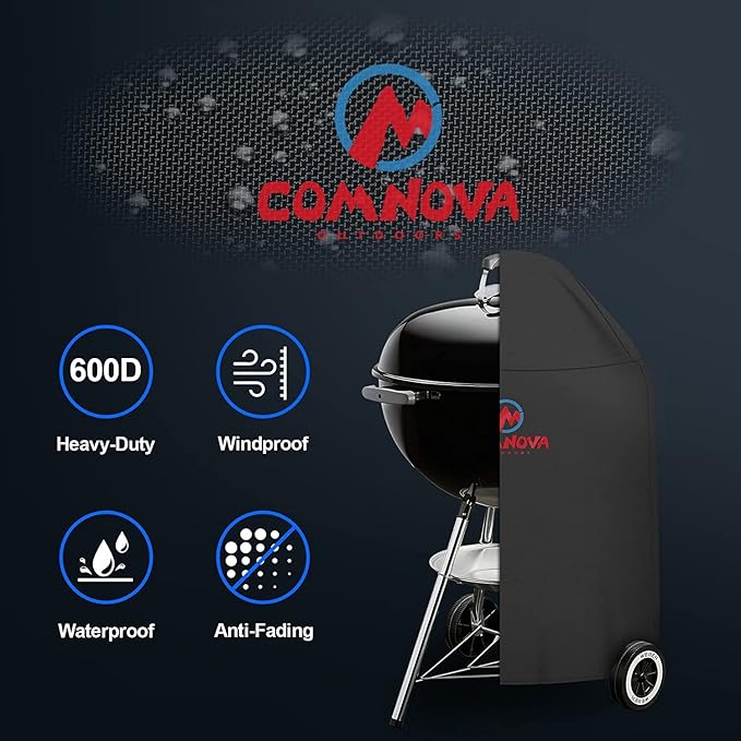 Comnova Charcoal Kettle Grill Cover - 600D BBQ Cover for Weber 22 Inch Charcoal Grill, Heavy Duty & Waterproof Covers for Weber 22 Inch Master Touch Charcoal Grill, Original Kettle Grill and More