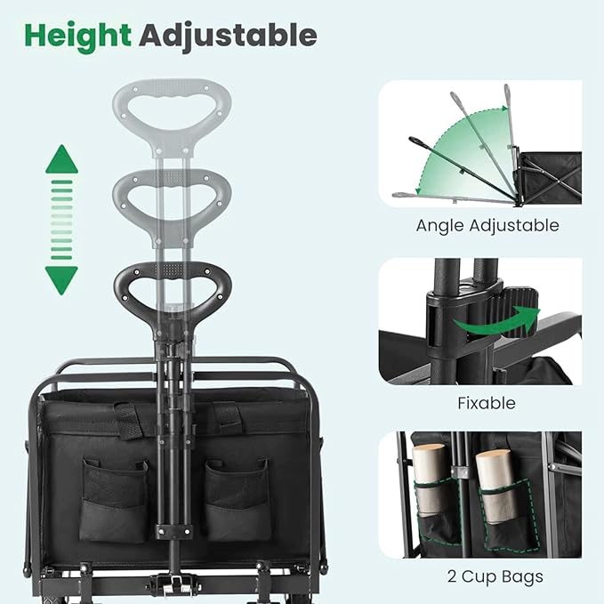 220 Lbs Collapsible Wagon, Large Capacity Beach Wagon with All-Terrain Wheels for Sand, Foldable Heavy Duty Utility Wagon Carts with Drink Holders for Shopping Sports Camping - 30 Inch