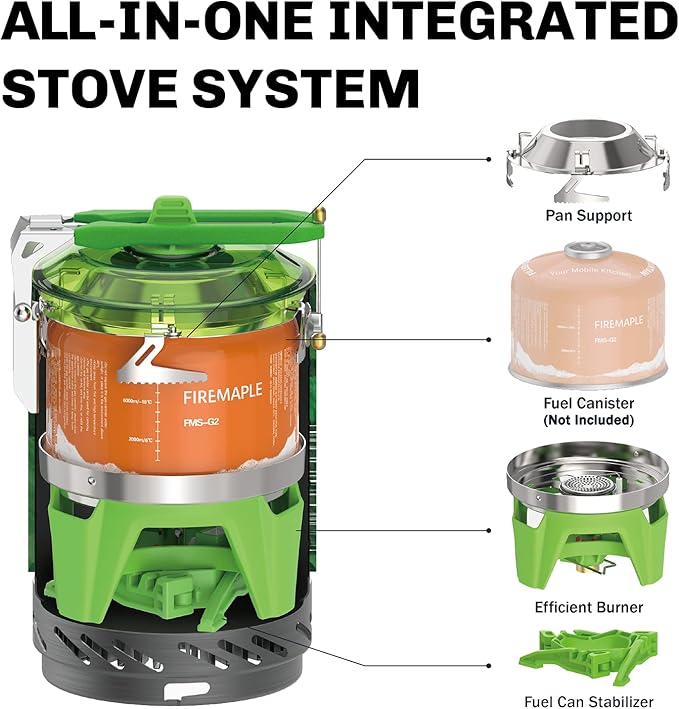Fire-Maple Fixed Star 2 Backpacking and Camping Stove System - Outdoor Propane Camp Cooking Gear, Portable Pot/Jet Burner Set, Ideal for Hiking, Trekking, Fishing, Hunting Trips and Emergency Use