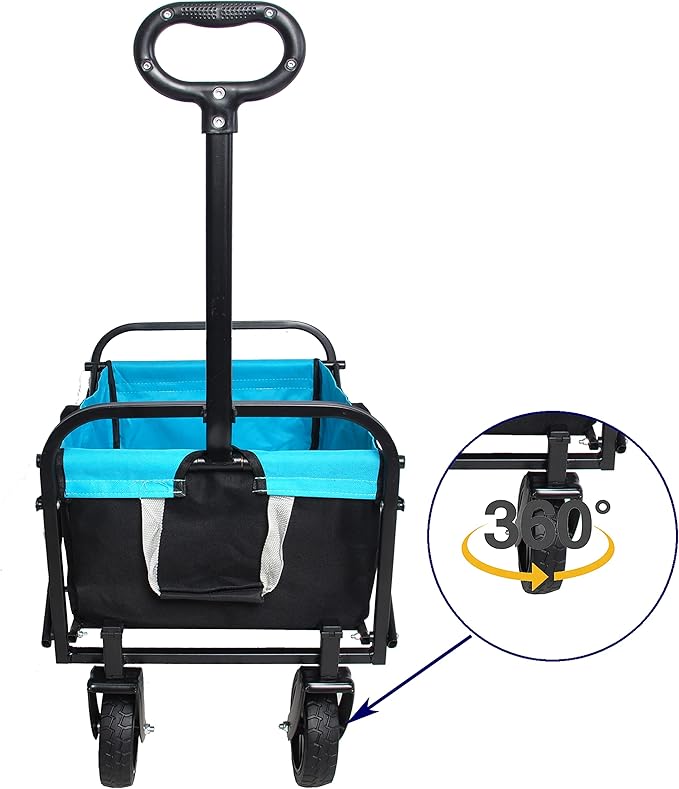 Collapsible Folding Wagon Garden Shopping Beach Cart,Heavy Duty Utility Buggy with Big Wheels,Adjustable Handle and Cup Holder,for Sand,Camping,Outdoor,30.31",Black