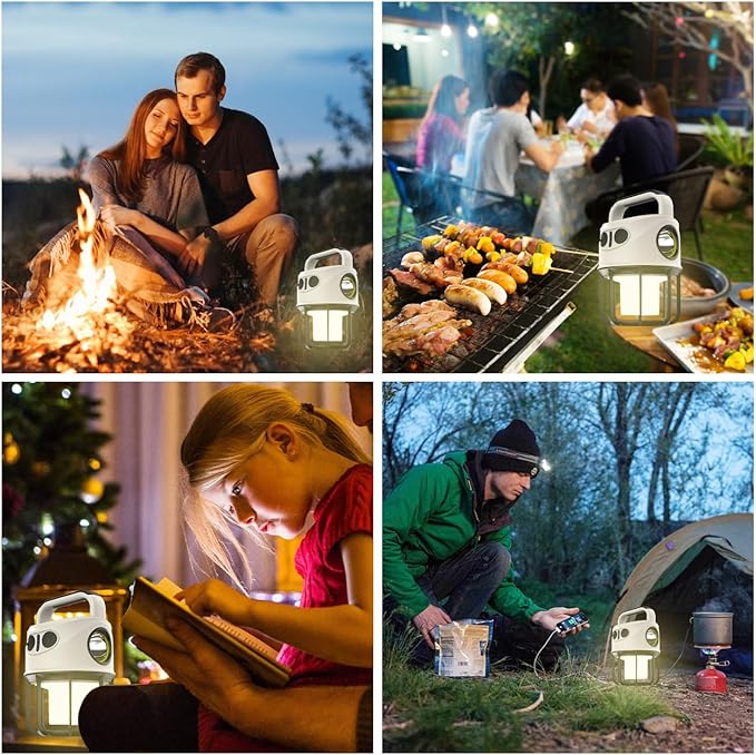 LED Camping Lantern Rechargeable, Portable LED Battery Powered Camping Light, Waterproof Tent Light with 6 Light Modes, 2400mAh Power Bank Lantern Flashlight for Hiking, Hurricane Emergency