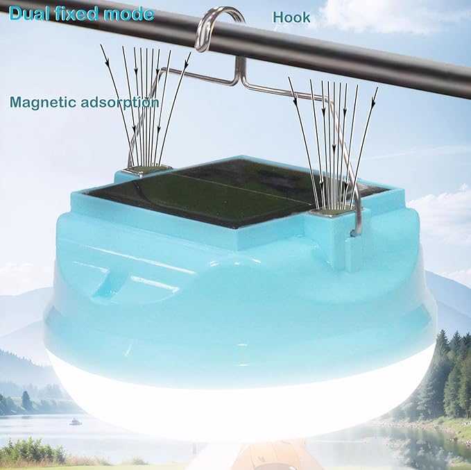 Multi-Functional Emergency LED Light Bulb with USB Charging, Capable to Recharge Mobile Devices , Ideal for Power Outage, Tent Camping, Fishing (Blue-Solar-R145mm)