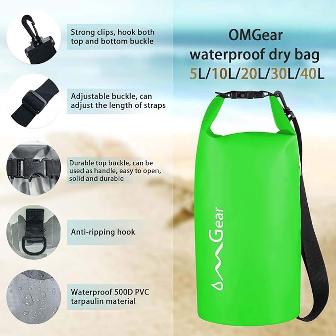 OMGear Waterproof Dry Bag Backpack Phone Pouch 40L/30L/20L/10L/5L Floating Dry Sack for Kayaking Boating Outdoors Activities