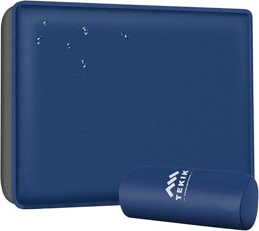 Inflatable Seat Cushion, Lightweight Self-Inflating Memory Foam Seat Cushion for Stadium Camping, Airplane Travel, Bleachers, Waterproof Portable Cushion Chair Pad with Carry Bag (Blue Grey)