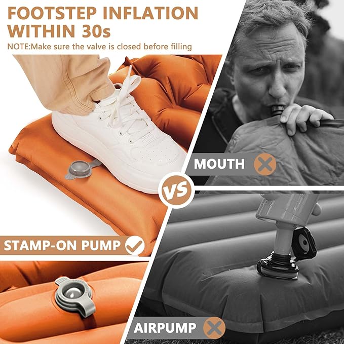 Sleeping Pad for Camping, Ultralight Inflatable Camping Mat with Pillow Built-in Foot Pump Sleeping Pads, Compact & Lightweight Camp Air Mattress for Backpacking, Hiking