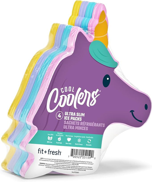 Cool Coolers Kids Lunch Box Ice Packs, Slim Ice Packs for Lunch Bags, Lunch Ice Packs Reusable-Multicolored 4 Pack (Unicorn)