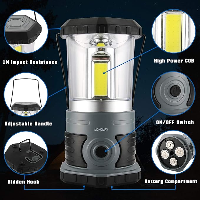 LED Camping Lantern Battery Powered 1500 Lumen COB Camping Light 4*D Batteries(Included) Perfect for Camp Hiking Emergency Kit