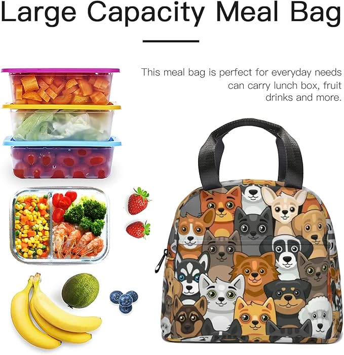 Giwawa Large Capacity Insulated Lunch Bag, Dog Print, Polyester Material, 11 x 5 x 8 in