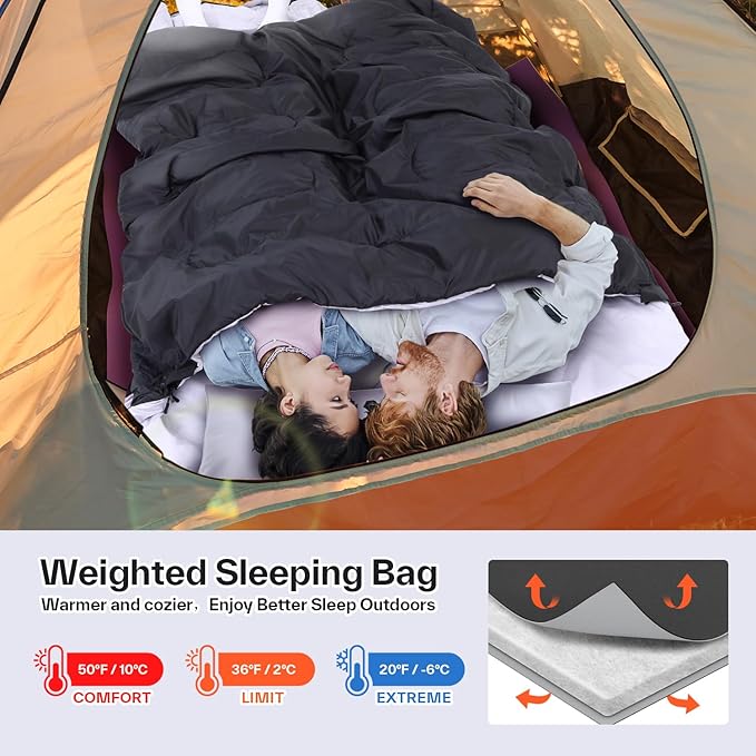 Ohuhu Double Sleeping Bag for Adults with 2 Pillows, Queen Size Two Person Sleeping Bag for Camping Hiking Backpacking 2 Person Sleeping Bags for Cold Weather & Warm