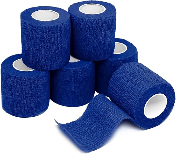 FriCARE Self Adhesive Bandage Wrap, Medical Tape in First Aid Kit, Cohesive Bandages for Wounds Sport Vet, FSA/HSA Eligible, 2 Inches X 5 Yards 6 Rolls, Royal Blue