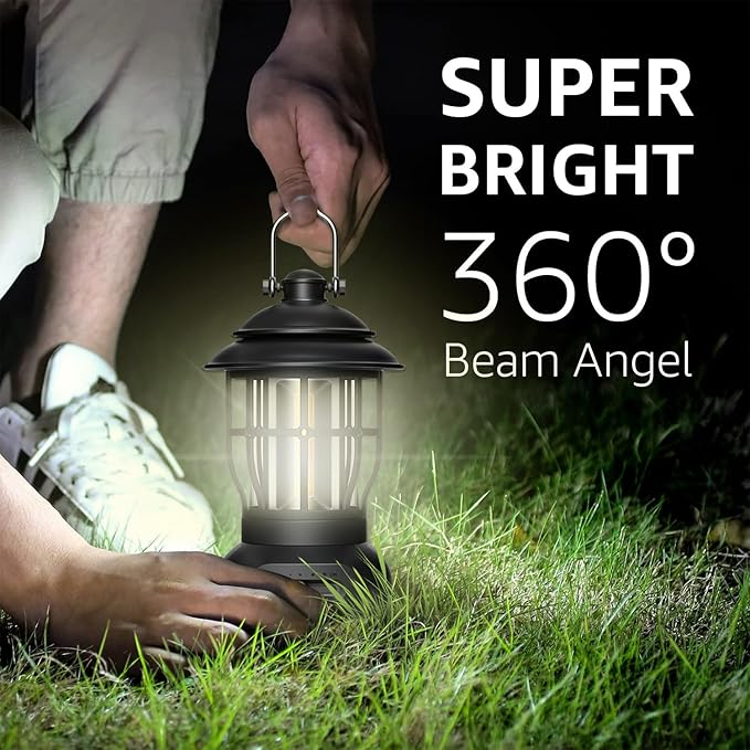 Camping Lamp, COB Lantern for Power Outage, Emergency Light, Suitable for Indoor and Outdoor, Black