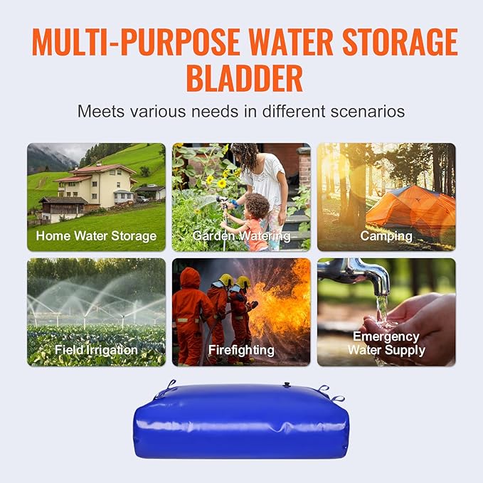 VEVOR 540L/142.7 Gallon Water Storage Bladder, RV Water Tank, 1000D Blue PVC Collapsible Water Storage Containers, Large Capacity Soft Water Bag, Portable Water Bladder, Garden Irrigation,Camping