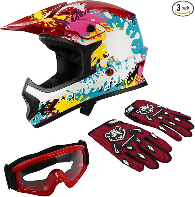 TCT-MOTORPARTS DOT Youth Kids Motocross ATV Full Face Helmets for Offroad Street Dirt Bike Go-Kart BMX MX Colorful Graffiti Large