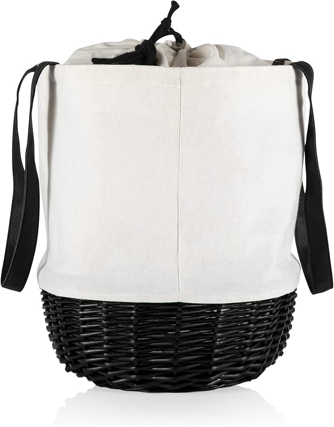 PICNIC TIME Coronado Canvas and Willow Basket Tote, Picnic Tote Bag, Beach Tote