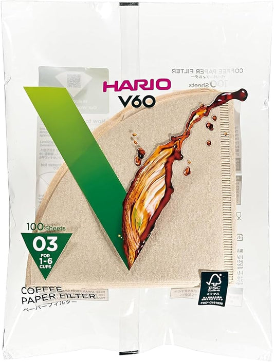 Hario V60 Paper Coffee Filter, Size 03, Natural, 100ct