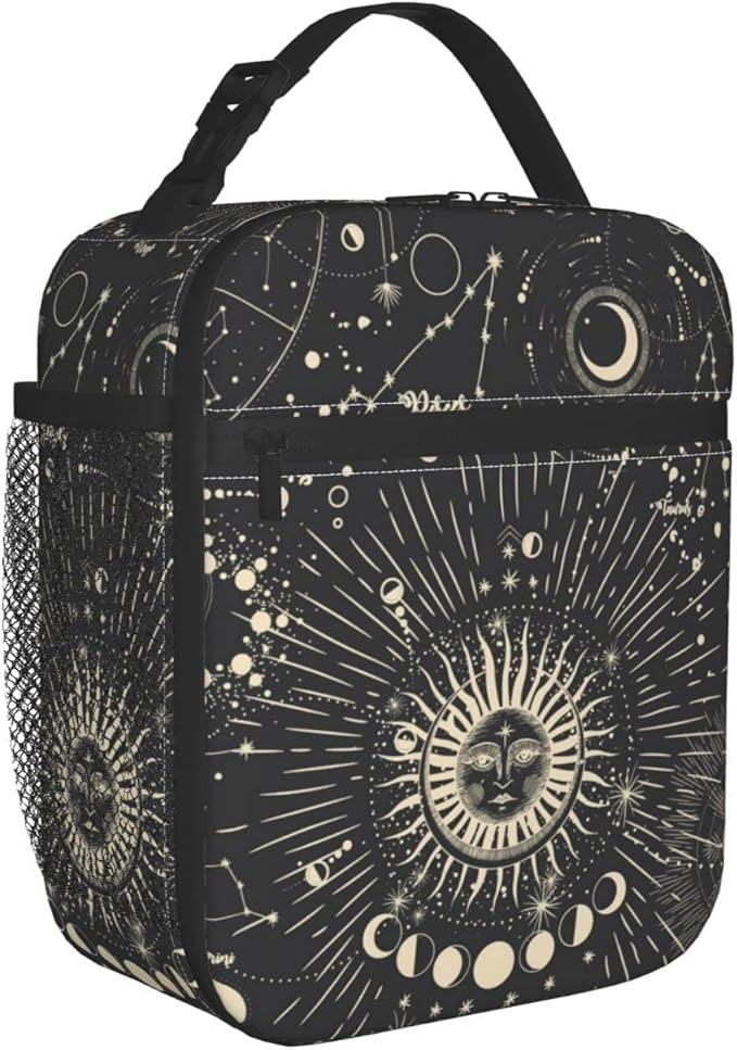 Sun and Moon Mystic Goth Witchy Lunch Box Reusable Insulated Totes Lunch Bag Thermal Cooler For Boy Girls School Men Women Beach Picnic Travel