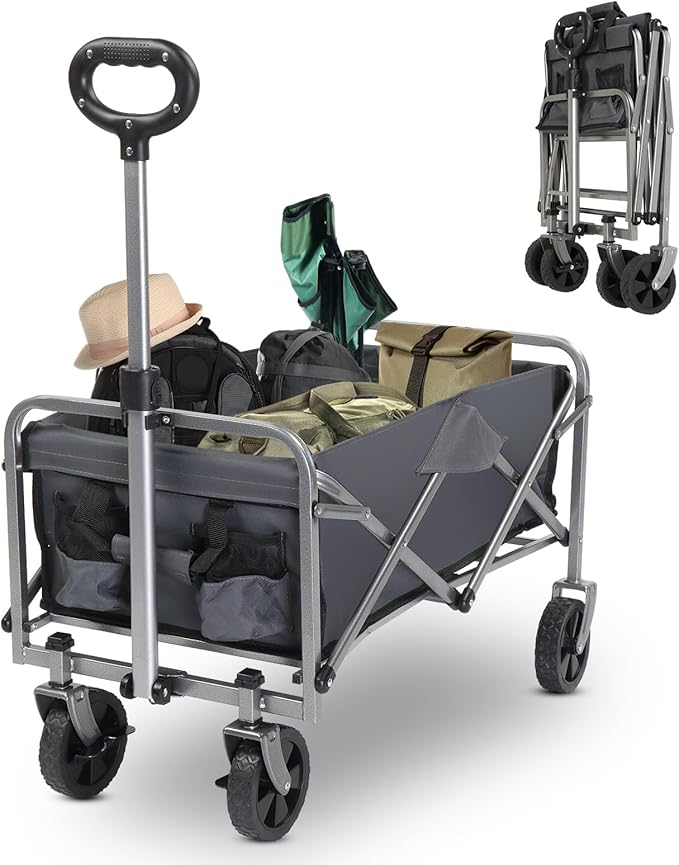 Collapsible Beach Wagon with Big All-Terrain Wheels for Sand, Grocery Shopping, Park Picnic, Camping, Beach Trip