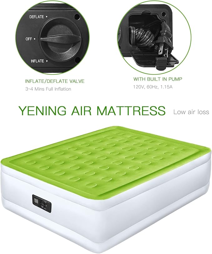 YENING Queen Size Air Mattress with Built in Pump Raised Inflatable Bed Heavy Duty Blow up Matressith Airbed 18 Inch Tall
