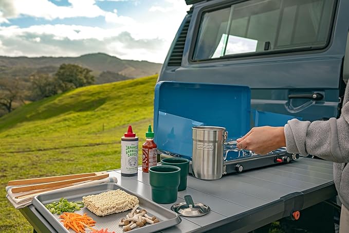 Stanley Wildfare Go 4-Piece Stainless Steel Two Cup Cook Set | 32 oz Pot and Lid with Fold & Lock Handle | 2 Stacking Cups | Camping Essentials for Your Camp Kitchen | BPA-Free | Shale + Charcoal